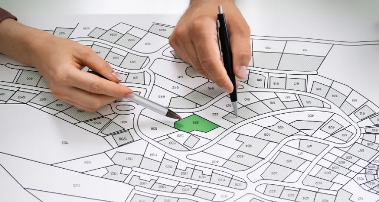 Revisión de plano catastral señalando una parcela con discrepancias en la superficie declarada.