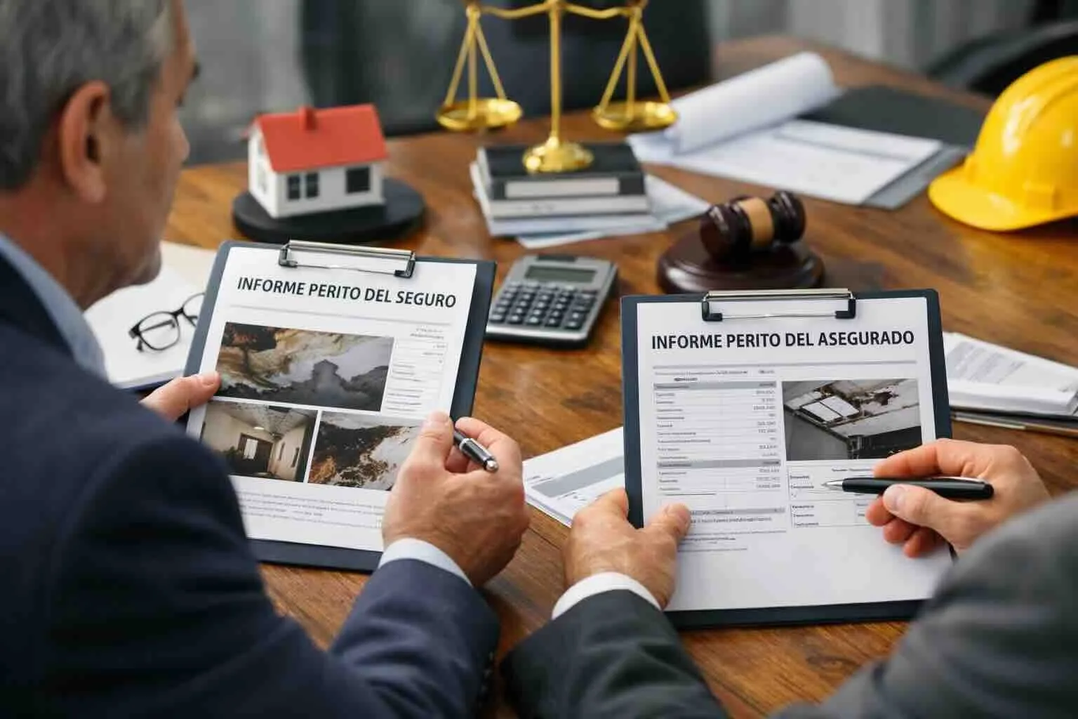 Comparación de informes periciales del seguro y del asegurado en una reclamación