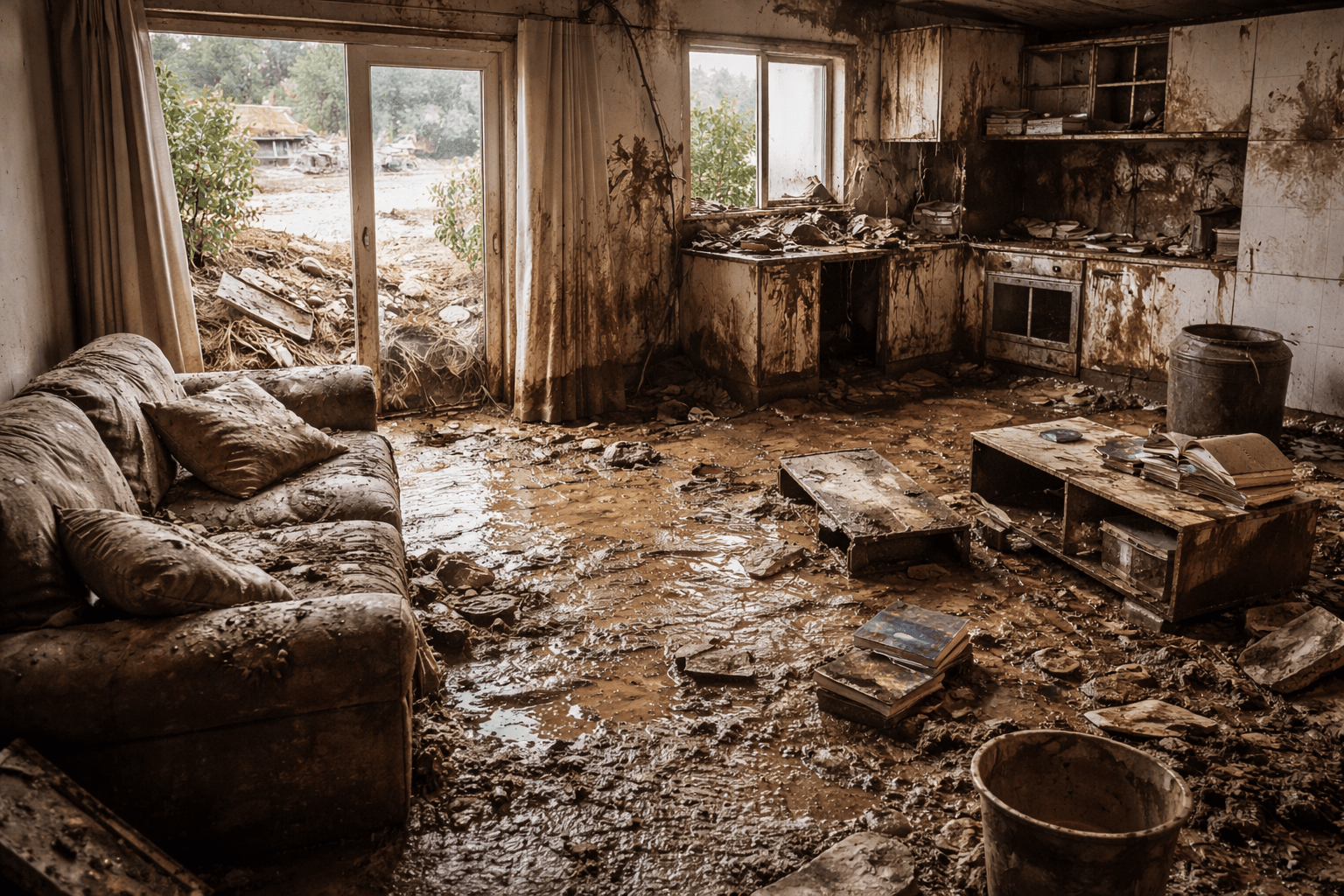 Vivienda inhabitabile después de una DANA o inundación