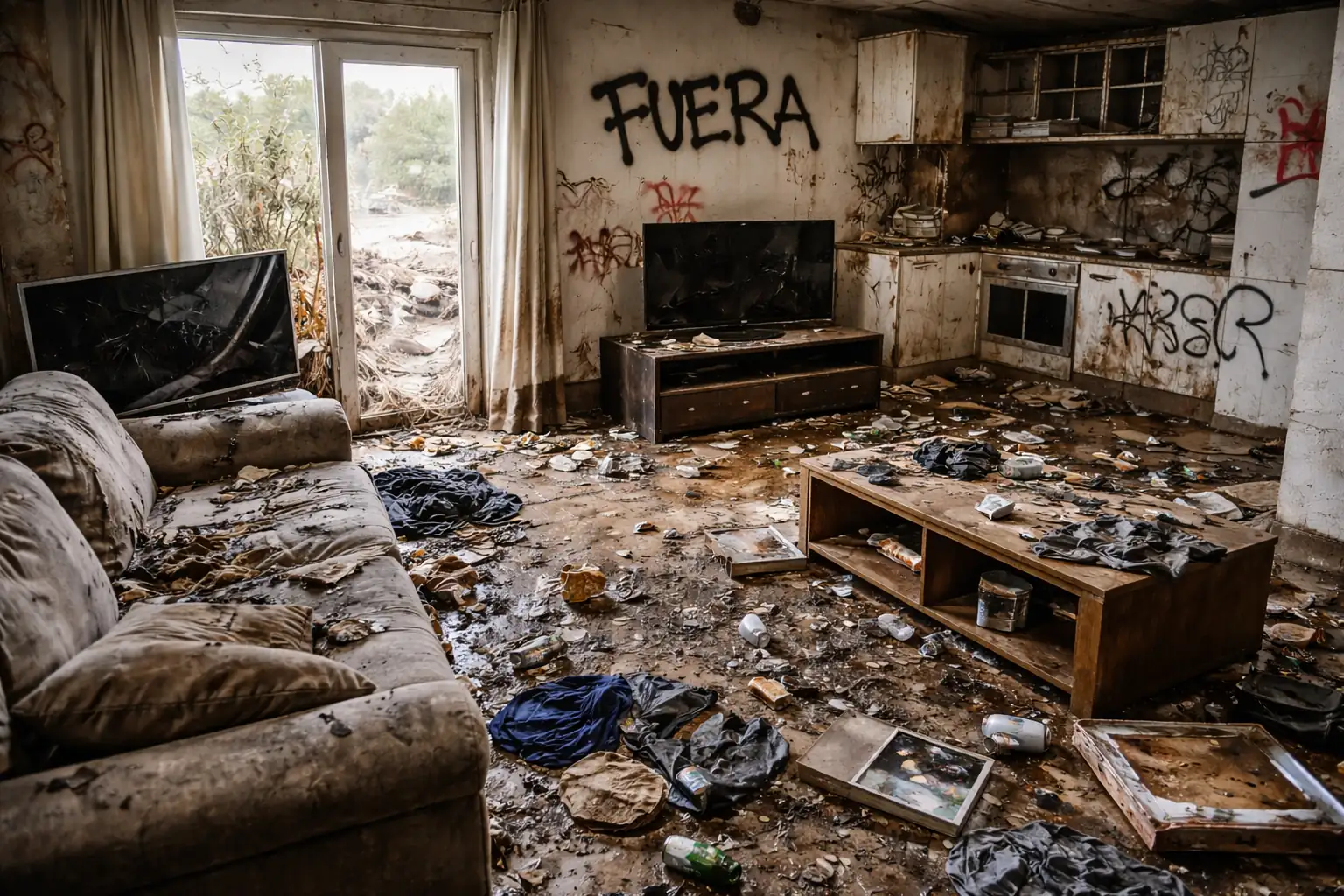 casa vandalizada por la okupación.